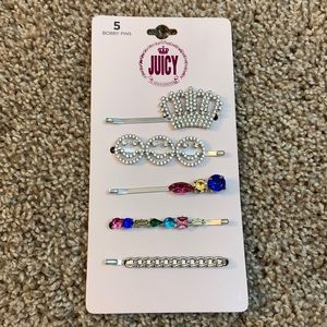 Juicy Couture Embellished Beaded Glam Bobby Pin Barrette Set